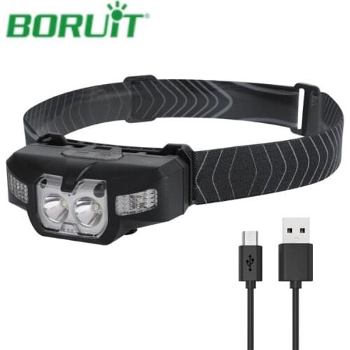 BORUiT B30 2*XP-G2+2*3030 Red LED Mini Headlamp IR Motion Sensor 5-Mode Headlight Rechargeable Waterproof Head Torch for Hunting