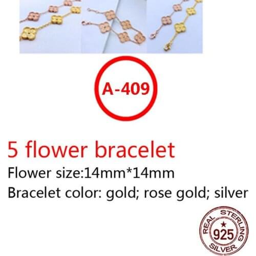A409 14mm 925 sterling silver bracelet high-end fashion romantic 5 flower clover bracelet inlaid stone fashion wild jewelry