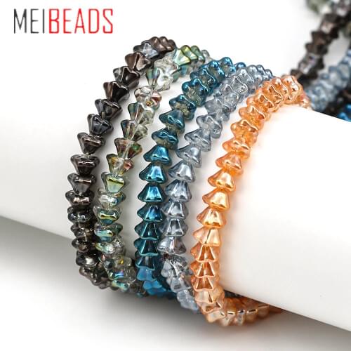 MEIBEADS 60pcs Morning Glory Shape 6*8mm Glass Beads Colorful Jewelry Necklace Making Loose Beads Accessories for Bracelet BD446