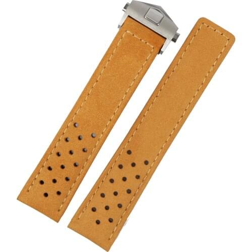 CARLYWET 20 22mm Light Brown Real Calf Leather Suede VINTAGE Replacement Wrist Leather Watch Band Strap With Clasp For Tag Heuer
