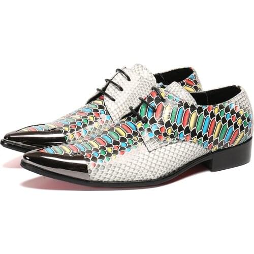 Christia Bella Lattice Pattern Business Formal Men Oxford Shoes White Wedding Groom Brogue Leather Shoes Lace Up Dress Shoes Men