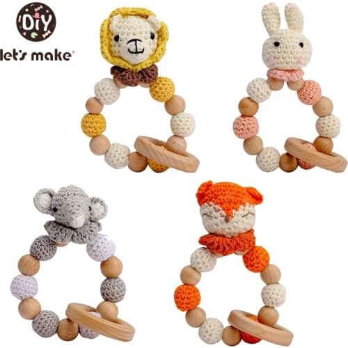 Lets make Wooden Natural Crochet Baby Infant Teether Teething Ring Bracelet Toys Animal Shaped Jewelry Teething For Baby
