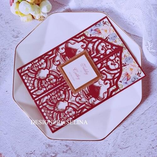 Elegant Laser Cut Wedding Invitations with Rose Gold Glitter Mirror Ivory Tag And Envelope DIY Cards for Anniversary Party