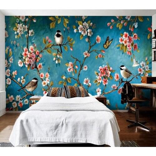 Bacal Photo Wallpaper 3D Stereo Chinese Flowers Birds Mural Living Room New Design Texture Wallpaper Papel De Parede Floral 3D