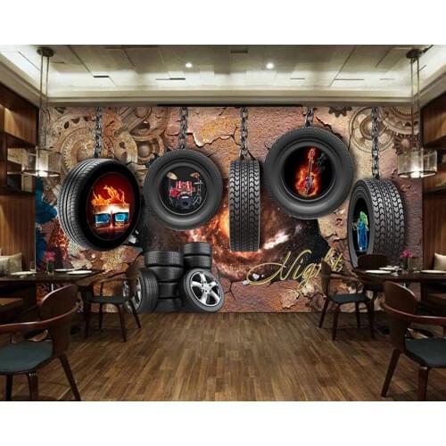 Custom retro wallpaper, rust gear tires car mural for the living room car shop sofa background wall decoration wallpaper