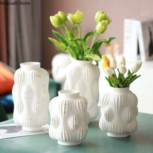 Nordic Creative Ceramic Vase Decoration Gold Embossed Texture Crafts Home Living Room Modern Flower Arrangement Accessories