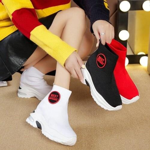 Hot Breathable Knitted Internal increase Sneakers Women 2020 New Solid Wedge Sock Shoes Woman Thick Bottom High Top Shoes Female