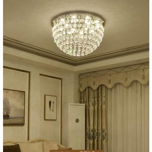 Circular Crystal Ceiling Light For Living Room Home Dining Light Lamp Hotel Creative Retro Iron Lamp E14 Led Bulb