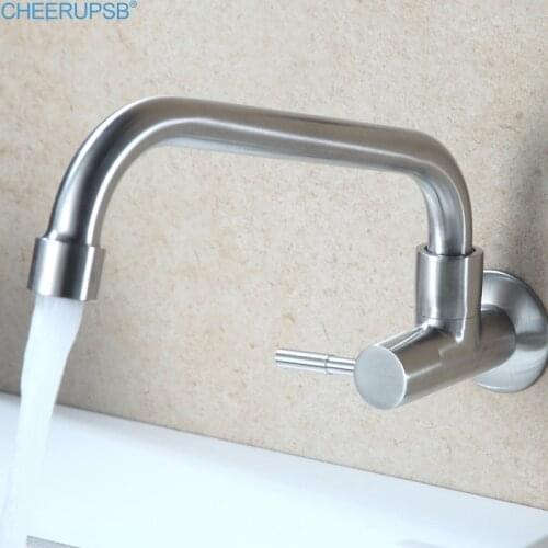 Kitchen Taps Rotatable Wall Mount Faucet Sinlge Cold Brushed Faucets Stainless Steel Tap Ceramic Filter Taps Torneira De Pia K67