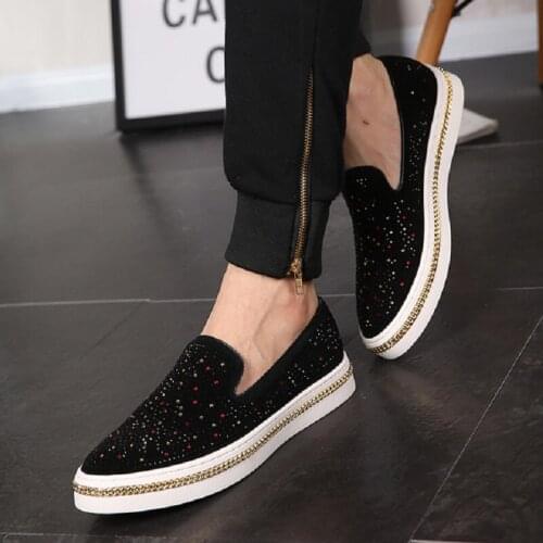 Spring Autumn New Korean Style Flat Sole Mixed Colors Rivet Chic Metal Chain Shallow Slip-On Men Casual Loafer Shoes 20210213
