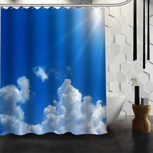Best Nice Custom Blue Sea Sky Clouds Shower Curtain Bath Curtain Waterproof Fabric For Bathroom MORE SIZE WJY#14