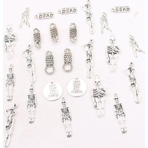 Punk Skeleton Metal Pendant, Skeleton Charms, Walking Dead Tag Charms, Hanging Rope Charms, Killing Zombies Tag Charms, P70