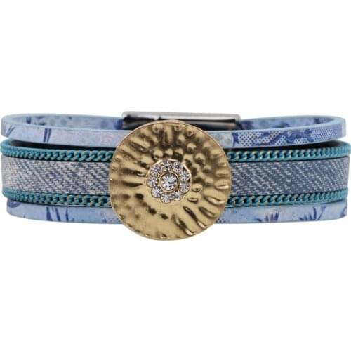 Trendy Multilayer Leather Bracelet for Women Fashion Magnetic Buckle Women Bracelets Bangles Gold Round Metal Chain Jewelry