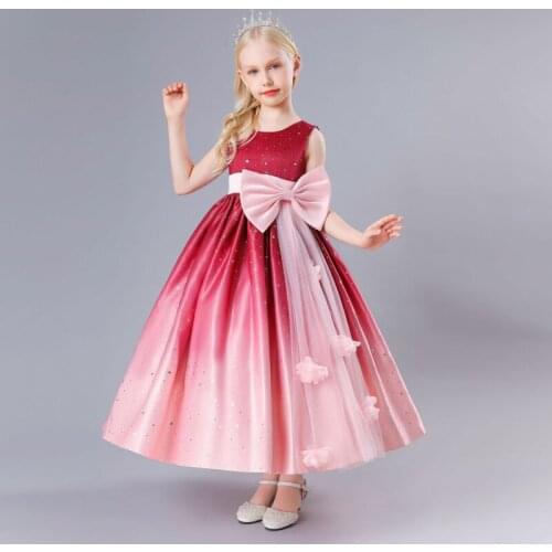 2021 New Fashion Big Bow Flower Little Girls Banquet Party Long Dresses For Girls Princess Dress Christmas Evening Dresses 5-12Y