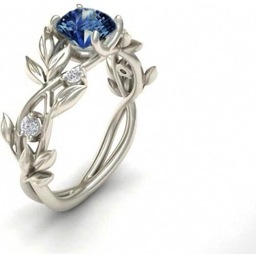 Luxury Princess Leaf Engagement Ring for Women Girl Blue Stone Copper Material Wedding Zircon Ring Collier Femme