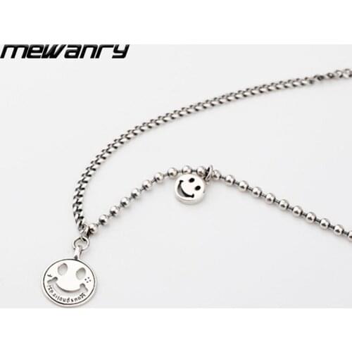 Mewanry 925 Sterling Silver Sweater Necklace for Women Trend Elegant Vintage Party Cute Smiley Jewelry Birthday Gifts Wholesale