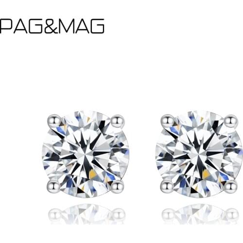 PAG&MAG 925 Sterling Silver 1.1ct F Color Moissanite VVS Fine Jewelry Diamond Stud Earring With Certificate For Women Gift
