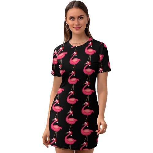 Flamingo Dress Short Sleeve Patterns Disco Bodycon Cheap Teen Polyester Comfortable One-Piece