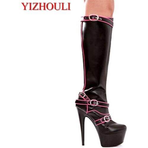 Sexy pink edge with high heels and thigh-high boots, 15 cm phantom queen princess showing high Dance Shoes