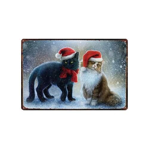 Retro Vintage Metal Tin Sign Christmas Cute Cat Home Bar Kitchen Bedroom Wall Decor Sign 12X8Inch