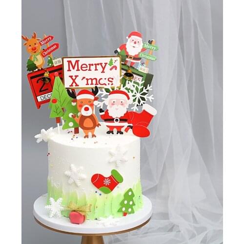 Merry Christmas Topper Cake Santa Tree Deer Snowflake Cake Decoration Party Supplies Kids Favors Christmas Decorations for Home