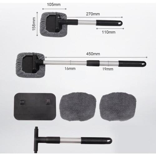 Car Window Cleaner Brush,Windshield Glass Cleaning Tool Extendable Aluminum Handle with 2Pcs Microfiber Covers