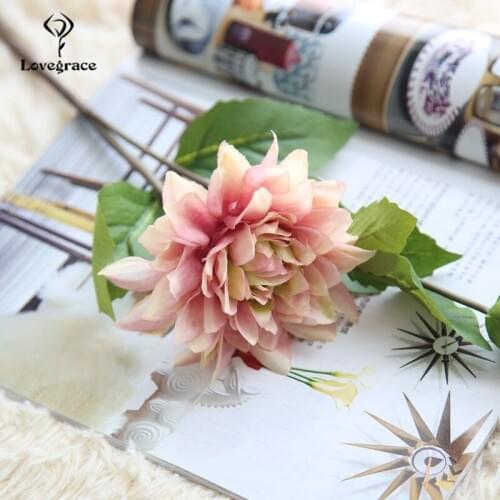 Silk Dahlia Artificial Flowers Branch White Wedding Flowers Small Bouquet Fake Flowers Party Home for Decor Faux Flores Pink