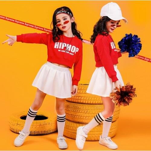 Children Jazz Ballroom Dance Clothes for Girls Boys Sweatshirt Crop Tops Jogger Pants Hip Hop White Skirts Dancing Costumes Wear