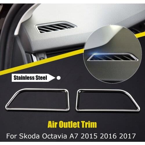 Dashboard Outlet Vent Stainless Steel Bezet Outlet Decoration Trim Cover For VW for skoda octavia a7 2014 2015 2016 2017