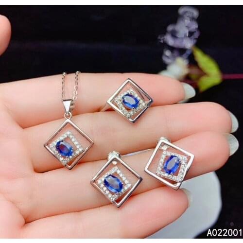 KJJEAXCMY fine jewelry natural sapphire 925 sterling silver gemstone pendant necklace ring earrings set support test lovely