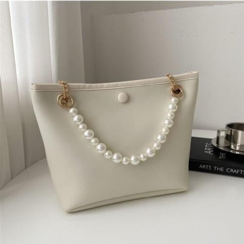 Female Crossbody Bag Ins Fashion Pearl Portable Chain Bucket Bag New Solid Color Simple High Capacity Tote Bags Сумка Женская