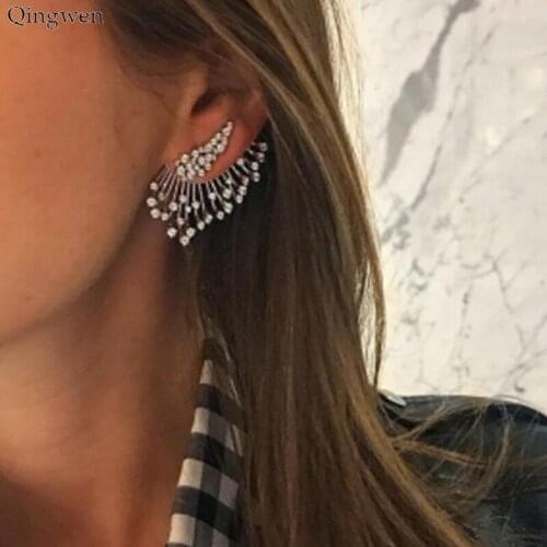 Qingwen Statement Crystal Stud Earrings For Woman Punk Rock Boucle D'oreille Vintage Jewelry Dazzling Cubic Zirconia Brincos