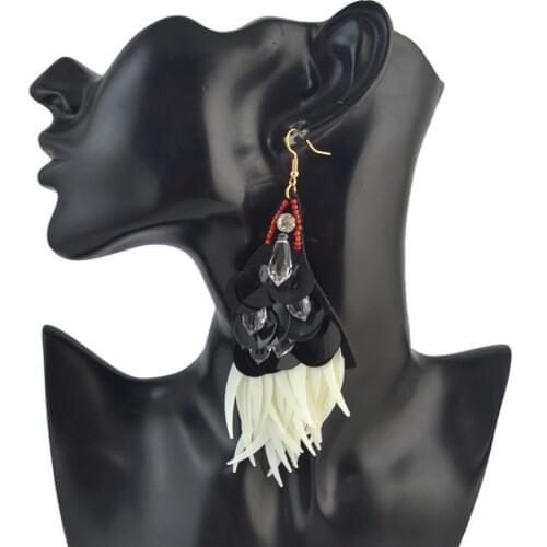 Inlove New Arrival Women Fashion Jewelry Handmade Black Sequins Crystal Charms Fringe Drop Beaded Big Drop Dangle Earrings 2018