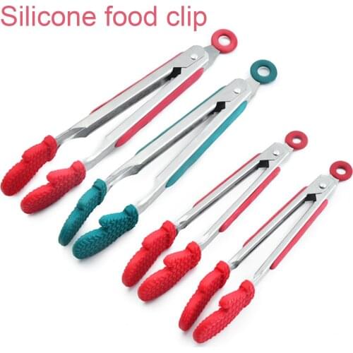 1pc Practical Kitchen Tongs Non-Stick Stainless Steel Serving Tongs with Silicone Tips for Cooking Grilling Frying