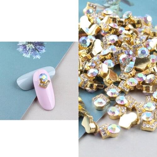 100pcs Nail Art V shape 3D Alloy Metal With Rhinestone Nail Art Decoration Accessories DIY Crystal Rhinestone Nail Charms 8*9mm