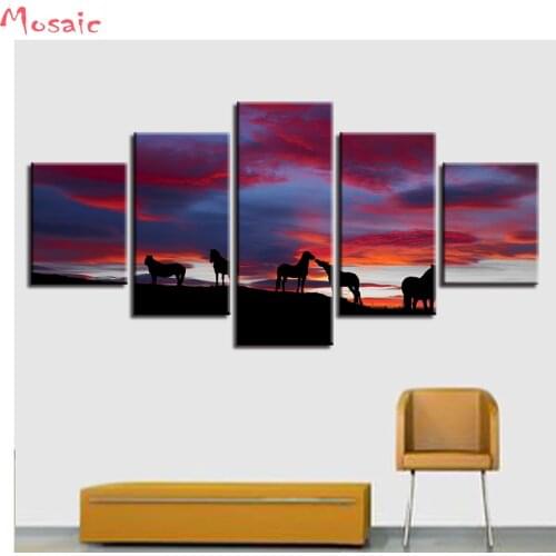 5d DIY Diamond mosaic,Cross Stitch"5 Pieces Icelandic horse diamond painting,Home Decor 3D Full Square Diamond Embroidery Sunset