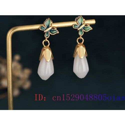 White Jade Flower Earrings Crystal Fashion Gemstone Amulet 925 Silver Gifts Jewelry Chalcedony Zircon Women Natural Charm