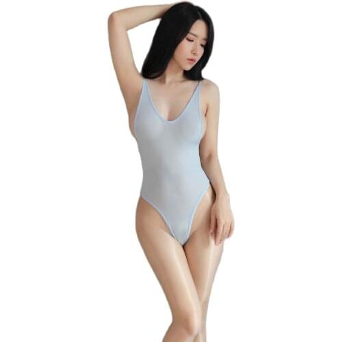 Big U Neck Backless High Cut Thong Bodysuit See Through Swimsuit Tights Bodystocking Sexy Hot Erotic Lingerie Shaping Sukumizu