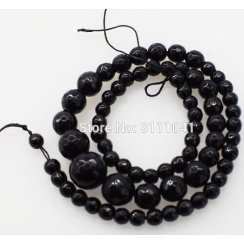 Loose beads round faceted 6-14mm black agate 15inch for making jewelry wholesale beads nature FPPJ