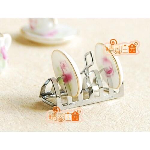 G05-X481 children baby gift Toy 1:12 Dollhouse mini Furniture Miniature rement Silver kitchen dish rack storage shelf 1pcs