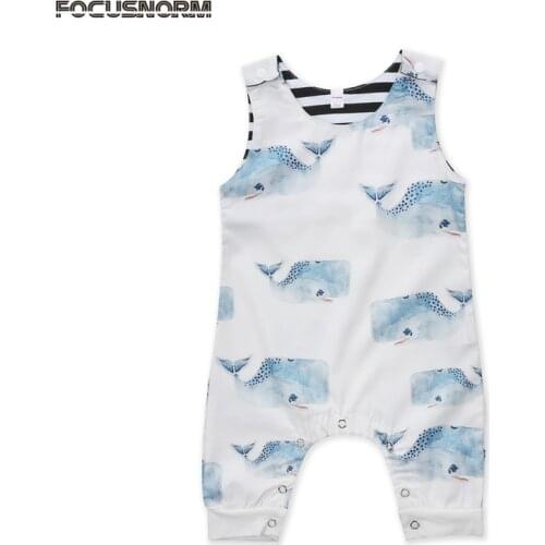 0-3Y Newborn Infant Baby Boys Girls Whale Print Summer Clothes Kids Cotton Sleeveless One-Piece Romper Jumpsuit Outfits Clothing