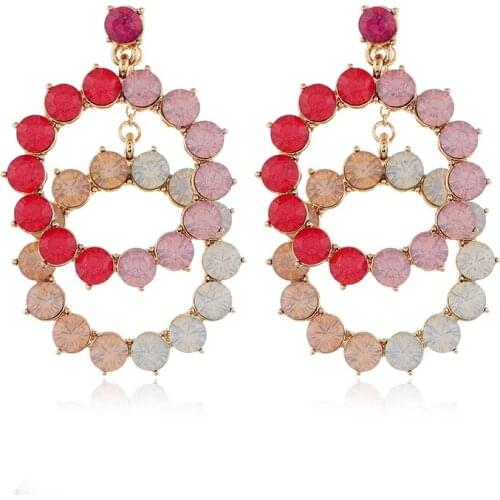 Ethnic Crystal Circle Drop Earrings Round Hollow Tassels Dangle Earrings Fashion Jewelry for Women Gift