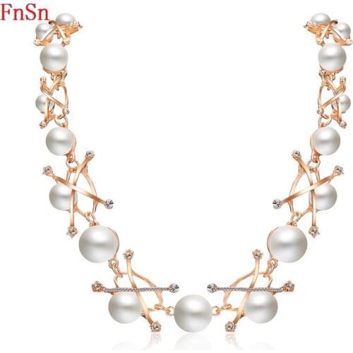 FnSn New 2017 Hot Summer Necklace Choker Artificial Pear Crystal Women Gift Zinc Alloy Chain Collier Style Fashion Jewelry N115