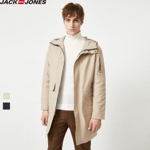 JackJones Mens Mid-length Smooth lining Hooded Comfortable Trench Coat| 220121501