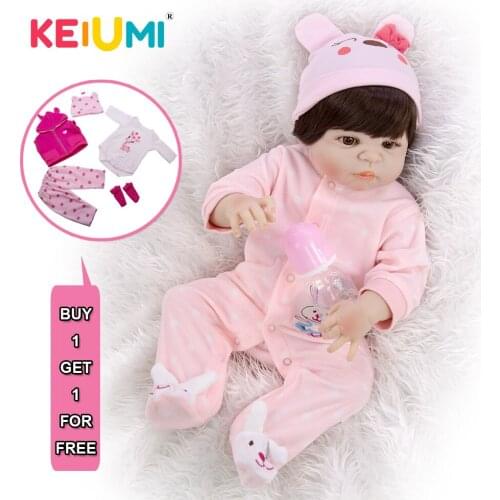 KEIUIMI 23 inch Reborn Baby Girl Dolls Silicone Can Bath Full Vinyl Baby Reborn Boneca Dressup Game Toy with 2 pcs Clothes