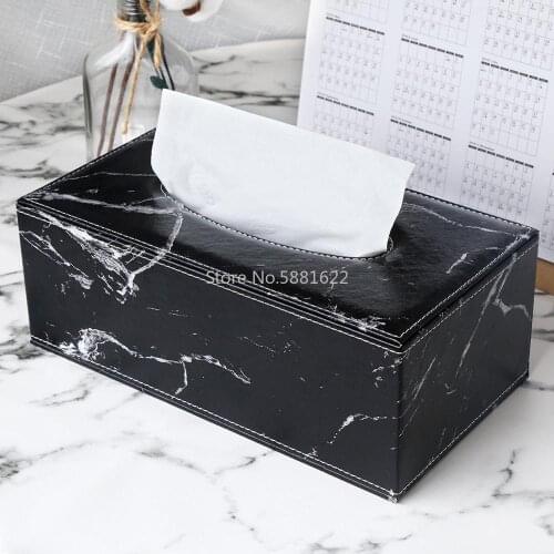 Ever Perfect Modern Marble Rectangle Faux Leather Tissue Box Napkin Toilet Paper Holder Case Dispenser Home Decoration