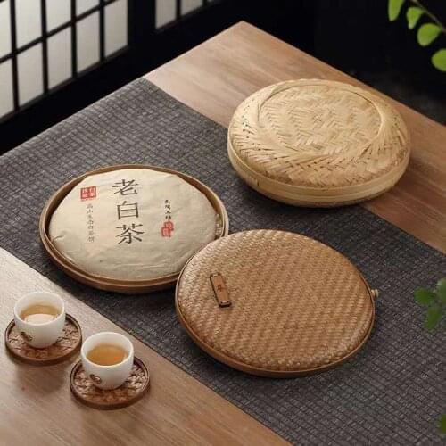 Pu 'Er Tea Storage Box Bamboo Woven Brick Tea Box Chinese Tea Packing Bag Tea Recovering Storage Tea-Allocating Tray Tea Tins