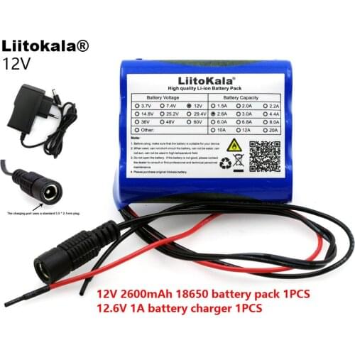 Liitokala 12 V 2600 mAh 18650 Li-ion Rechargeable battery Pack for CCTV Camera batteries + 12.6V 1 A Charger