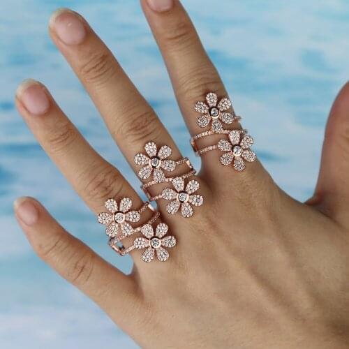 Fashion finger Jewelry Micro Pave Cubic Zirconia Stones Rose gold daisy flower 2020 spring Big Open Rings For Women