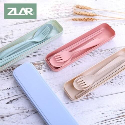 ZLAR Wheat Straw Tableware Set Chopsticks Spoon Fork Knife Cutlery Set Kitchen Accessories Children Dinnerware Sets Eco Friendly